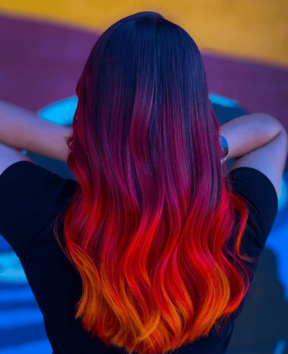 Vivid fire red hair color transformation